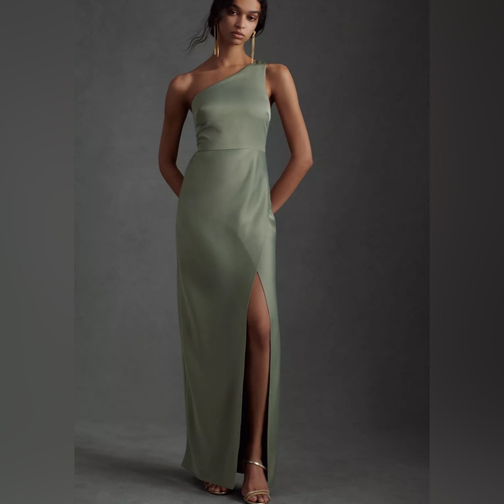 BHLDN Dylan One Shoulder Moss Dress